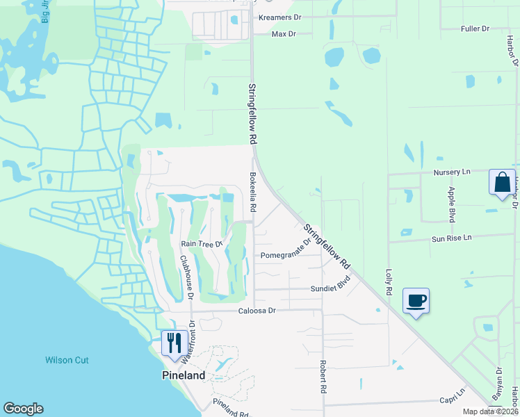 map of restaurants, bars, coffee shops, grocery stores, and more near 14400 Bokeelia Road in Bokeelia