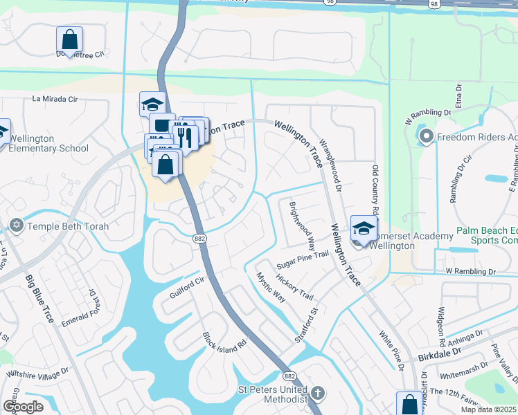 map of restaurants, bars, coffee shops, grocery stores, and more near 12442 Guilford Way in Wellington