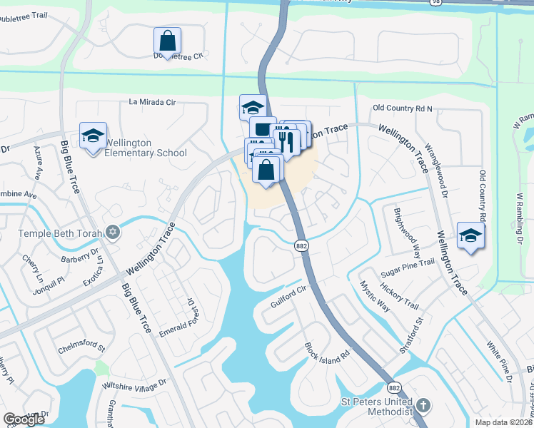 map of restaurants, bars, coffee shops, grocery stores, and more near 12807 Spinnaker Lane in Wellington