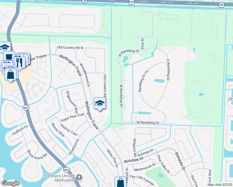 map of restaurants, bars, coffee shops, grocery stores, and more near 730 South Rambling Drive in Wellington