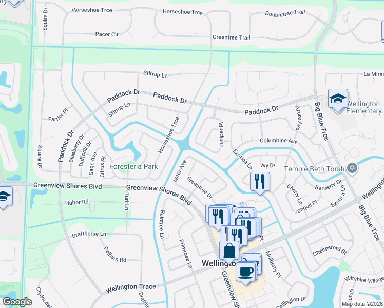 map of restaurants, bars, coffee shops, grocery stores, and more near 14154 Aster Avenue in Wellington