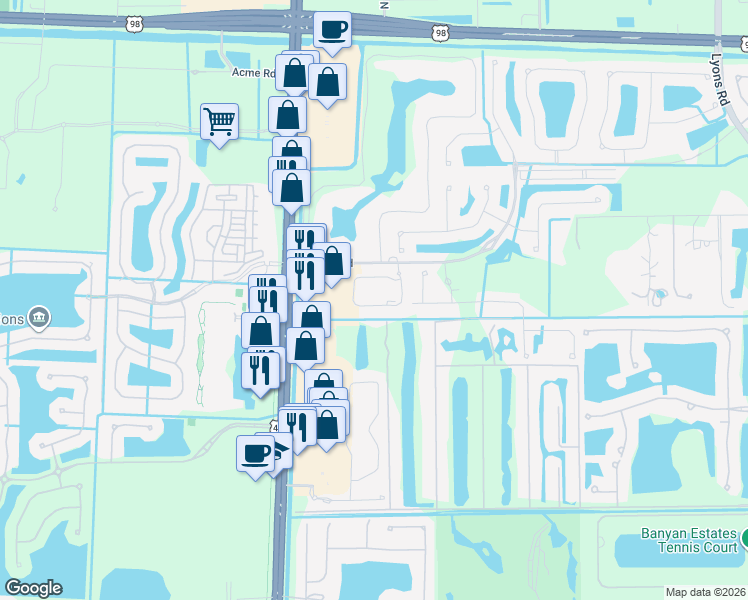 map of restaurants, bars, coffee shops, grocery stores, and more near 761 Pioneer Way in Royal Palm Beach