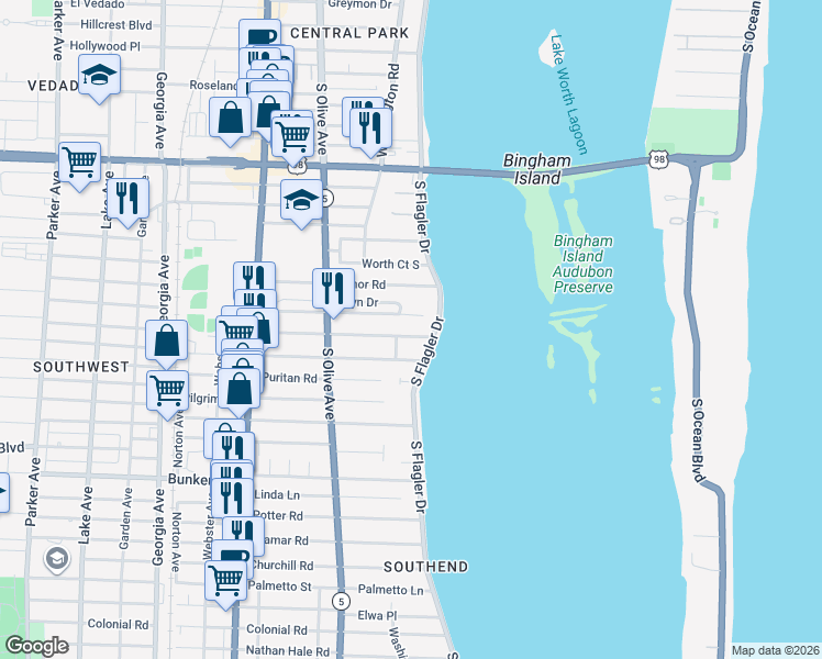 map of restaurants, bars, coffee shops, grocery stores, and more near 123 Murray Road in West Palm Beach