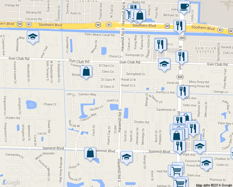 map of restaurants, bars, coffee shops, grocery stores, and more near 5067 Sherman Road in West Palm Beach