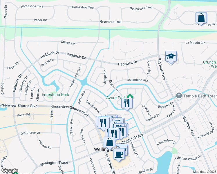 map of restaurants, bars, coffee shops, grocery stores, and more near 13987 Columbine Avenue in Wellington