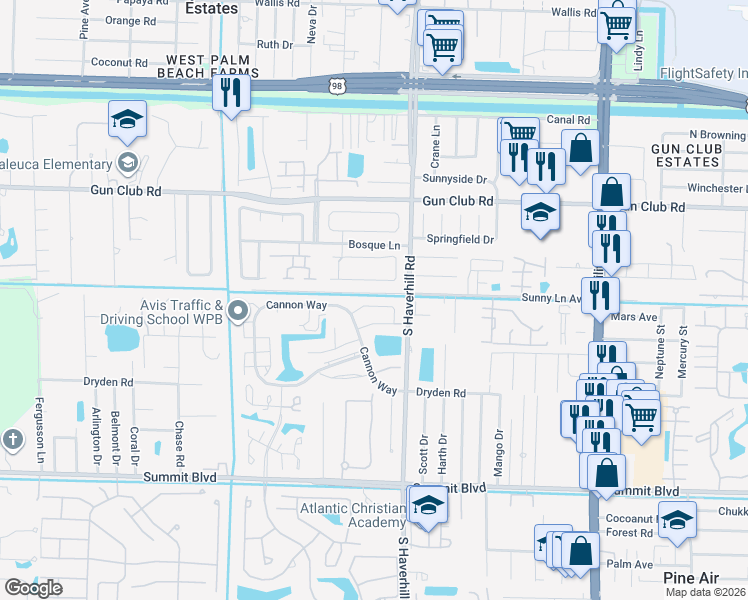 map of restaurants, bars, coffee shops, grocery stores, and more near 5155 Sherman Road in West Palm Beach
