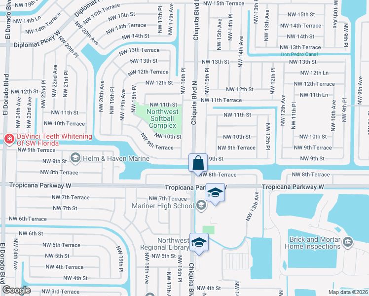 map of restaurants, bars, coffee shops, grocery stores, and more near 913 Northwest 16th Place in Cape Coral