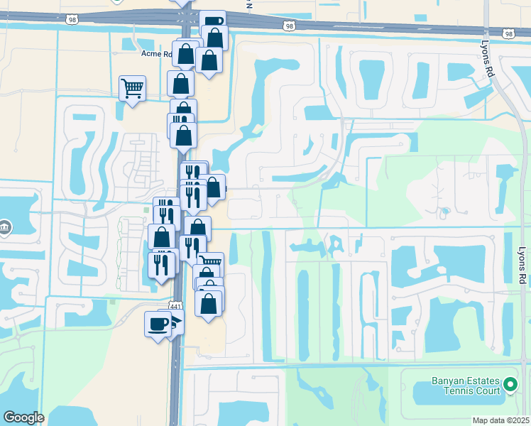 map of restaurants, bars, coffee shops, grocery stores, and more near 240 Pioneer Way in Royal Palm Beach