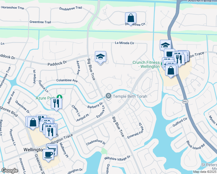 map of restaurants, bars, coffee shops, grocery stores, and more near 13437 Georgian Court in Wellington