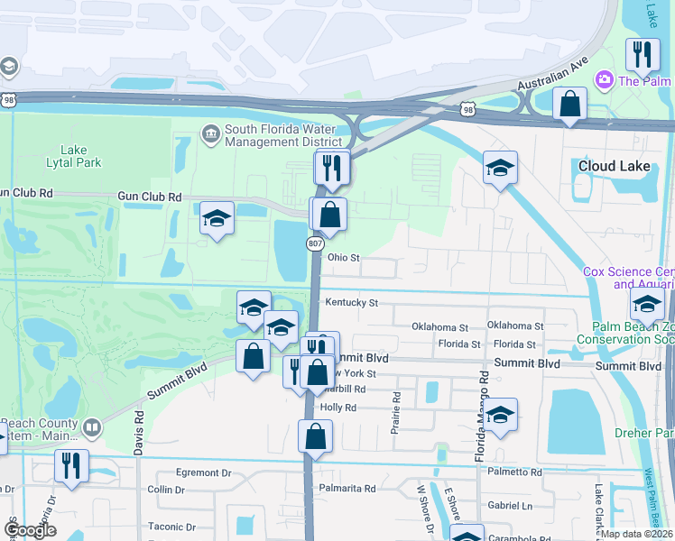 map of restaurants, bars, coffee shops, grocery stores, and more near 2943 Alabama Street in West Palm Beach