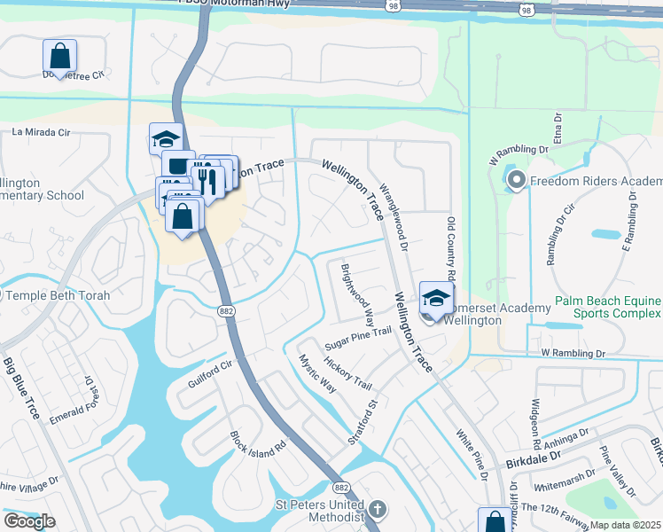 map of restaurants, bars, coffee shops, grocery stores, and more near 760 Windtree Way in Wellington