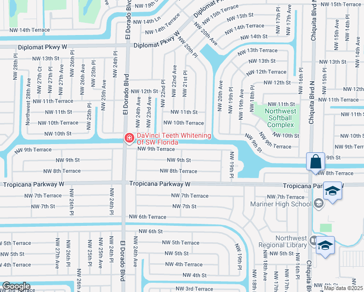 map of restaurants, bars, coffee shops, grocery stores, and more near 2123 Northwest 9th Terrace in Cape Coral