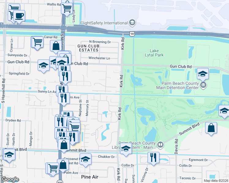 map of restaurants, bars, coffee shops, grocery stores, and more near 461 Kirk Road in West Palm Beach