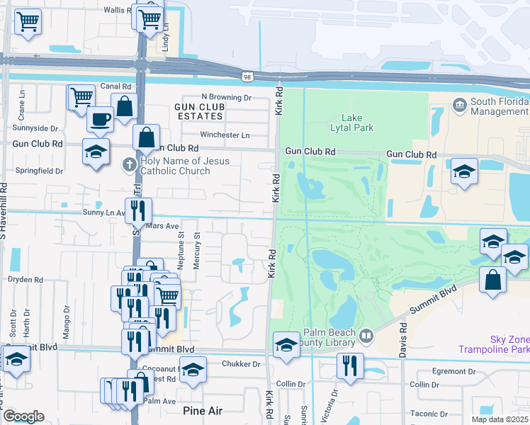 map of restaurants, bars, coffee shops, grocery stores, and more near 461 Kirk Road in West Palm Beach