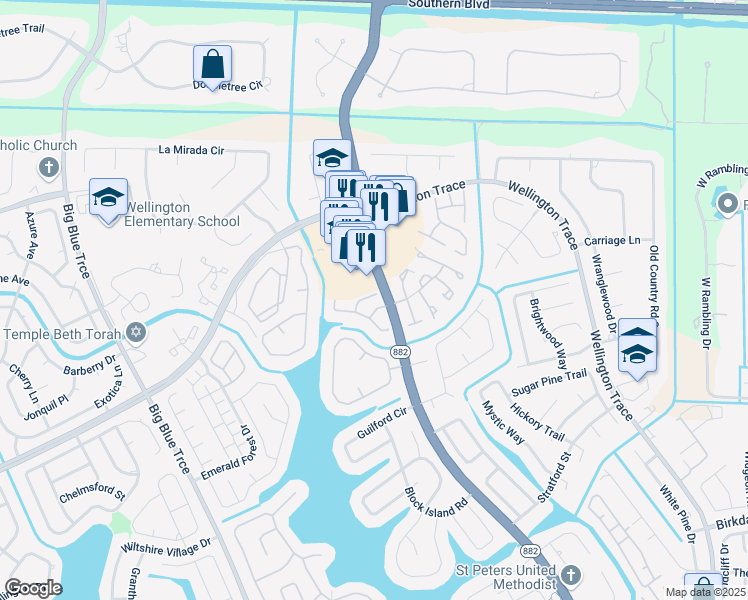 map of restaurants, bars, coffee shops, grocery stores, and more near 654 Spinnaker Court in Wellington