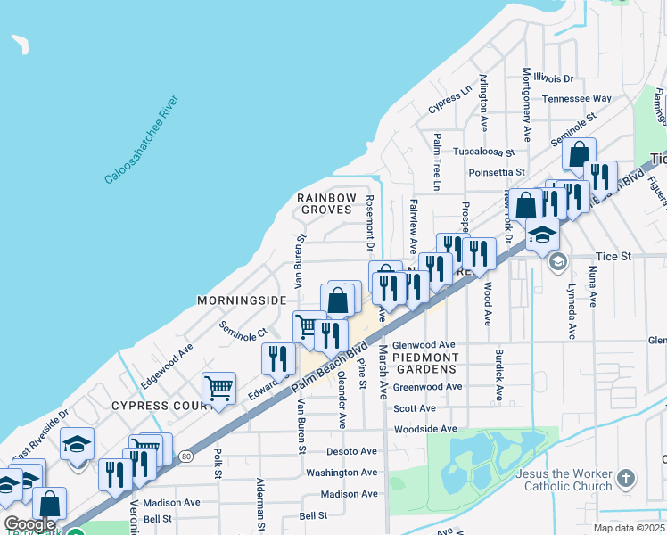 map of restaurants, bars, coffee shops, grocery stores, and more near 4068 Edgewood Avenue in Fort Myers