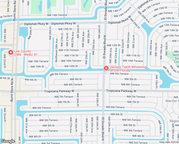 map of restaurants, bars, coffee shops, grocery stores, and more near 2437 Northwest 9th Terrace in Cape Coral