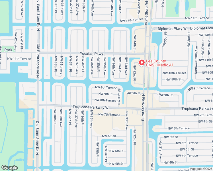 map of restaurants, bars, coffee shops, grocery stores, and more near 3417 Northwest 9th Terrace in Cape Coral