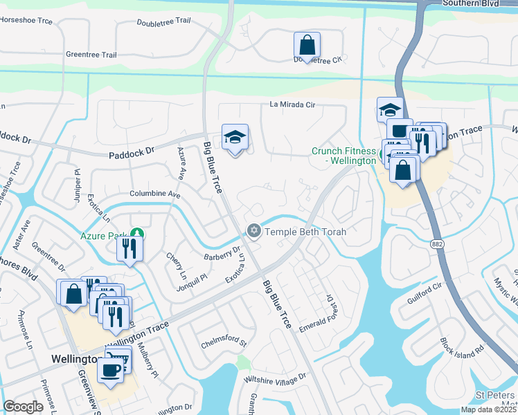 map of restaurants, bars, coffee shops, grocery stores, and more near 13377 Georgian Court in Wellington
