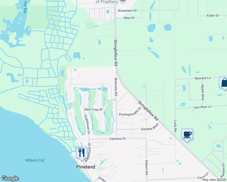 map of restaurants, bars, coffee shops, grocery stores, and more near 7440 Grande Pine Road in Bokeelia