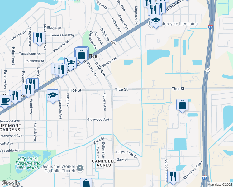 map of restaurants, bars, coffee shops, grocery stores, and more near 4943 Holly Drive in Fort Myers