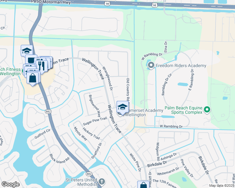 map of restaurants, bars, coffee shops, grocery stores, and more near 12103 Branding Iron Court in Wellington
