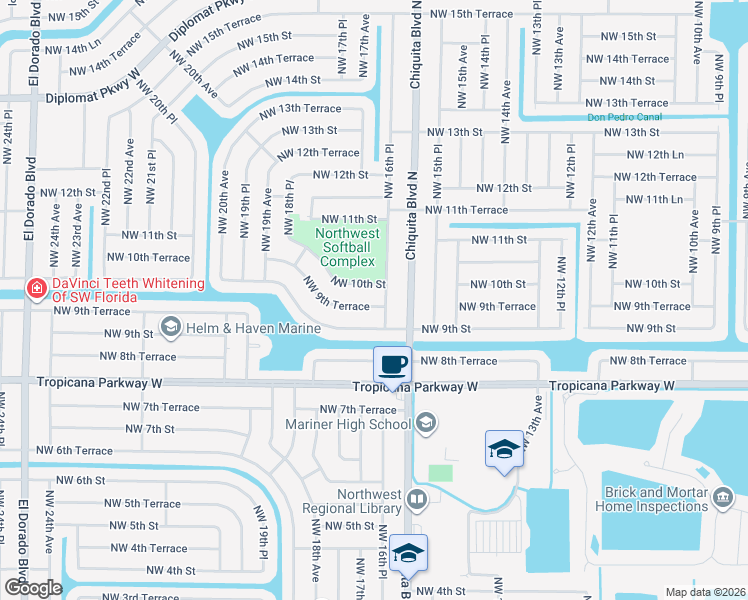 map of restaurants, bars, coffee shops, grocery stores, and more near 913 Northwest 16th Place in Cape Coral