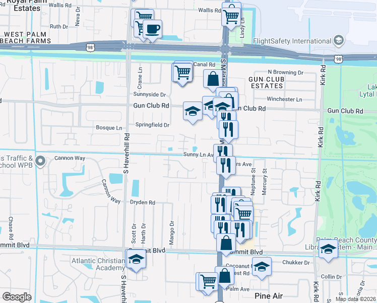 map of restaurants, bars, coffee shops, grocery stores, and more near 504 Glenwood Drive in West Palm Beach
