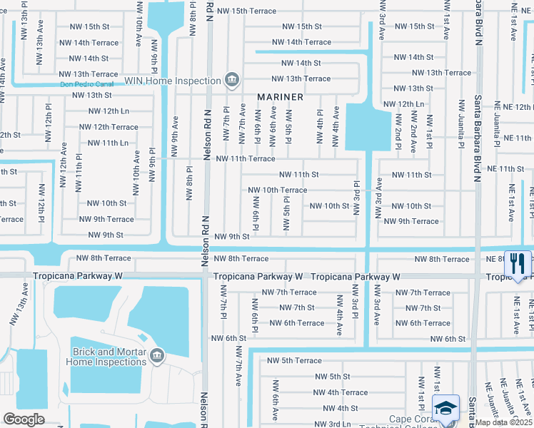 map of restaurants, bars, coffee shops, grocery stores, and more near 928 Northwest 6th Avenue in Cape Coral
