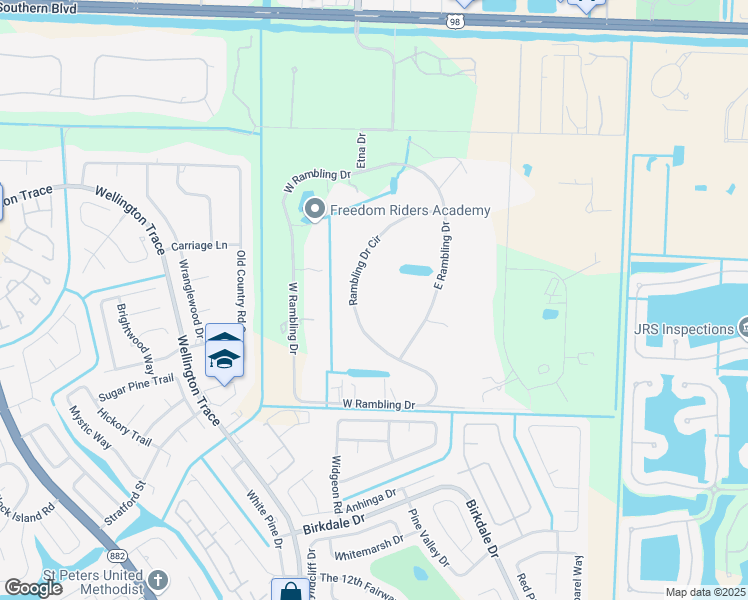 map of restaurants, bars, coffee shops, grocery stores, and more near 708 Rambling Drive Circle in Wellington