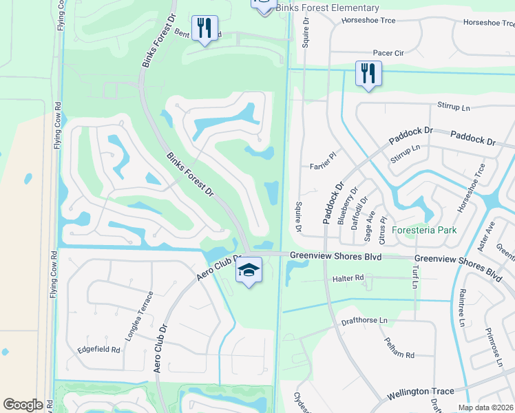 map of restaurants, bars, coffee shops, grocery stores, and more near 892 Forest Glen Lane in Wellington