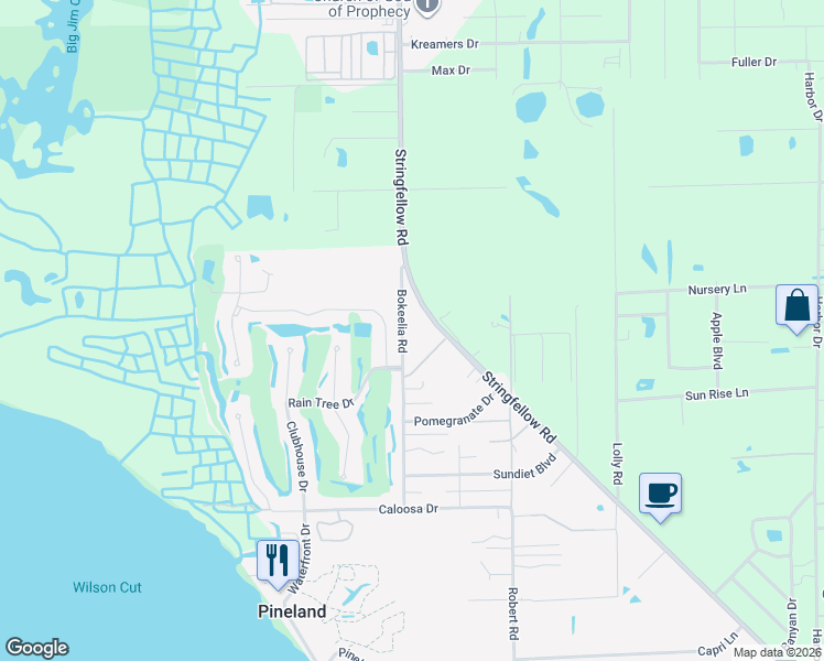 map of restaurants, bars, coffee shops, grocery stores, and more near 14400 Bokeelia Road in Bokeelia
