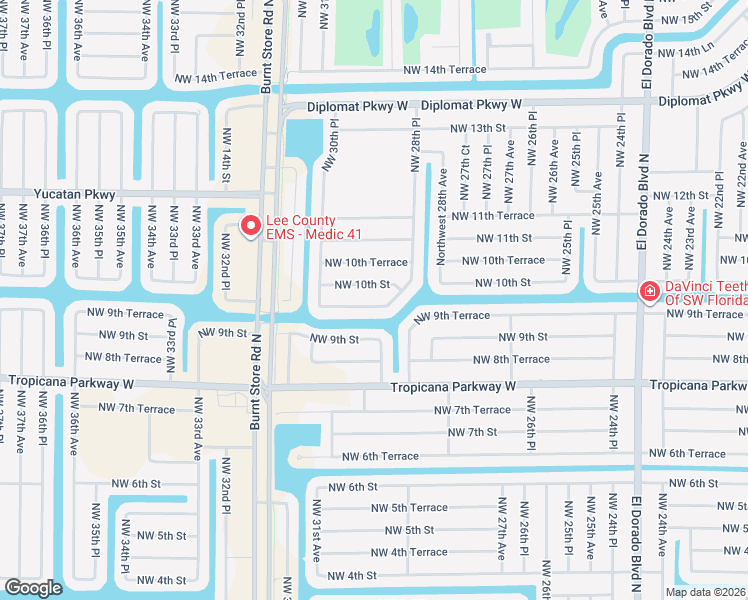 map of restaurants, bars, coffee shops, grocery stores, and more near 2908 Northwest 9th Terrace in Cape Coral