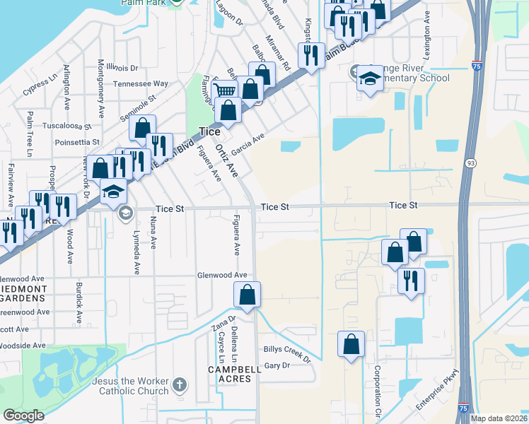 map of restaurants, bars, coffee shops, grocery stores, and more near 4943 Holly Drive in Fort Myers