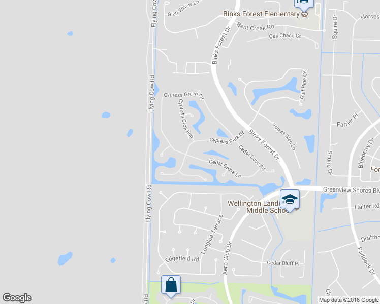 map of restaurants, bars, coffee shops, grocery stores, and more near 15780 Cedar Grove Lane in Wellington