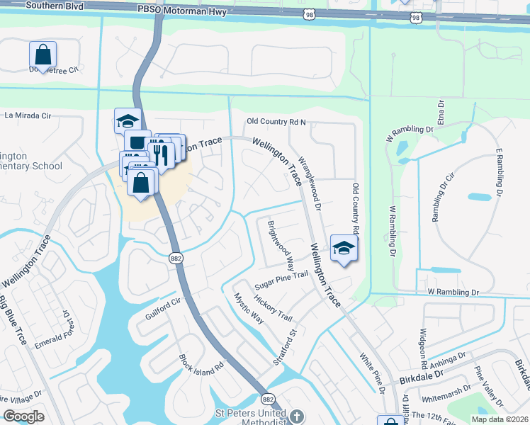 map of restaurants, bars, coffee shops, grocery stores, and more near 760 Windtree Way in Wellington