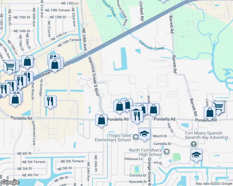 map of restaurants, bars, coffee shops, grocery stores, and more near 1107 Winding Pines Circle in Cape Coral