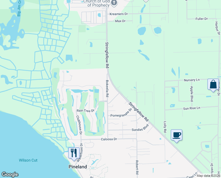 map of restaurants, bars, coffee shops, grocery stores, and more near 14400 Bokeelia Road in Bokeelia