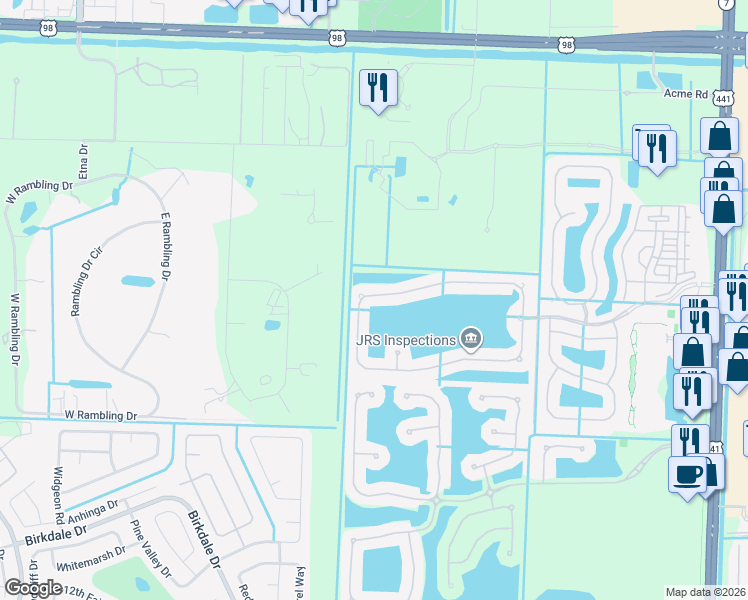 map of restaurants, bars, coffee shops, grocery stores, and more near 182 Berenger Walk in Royal Palm Beach
