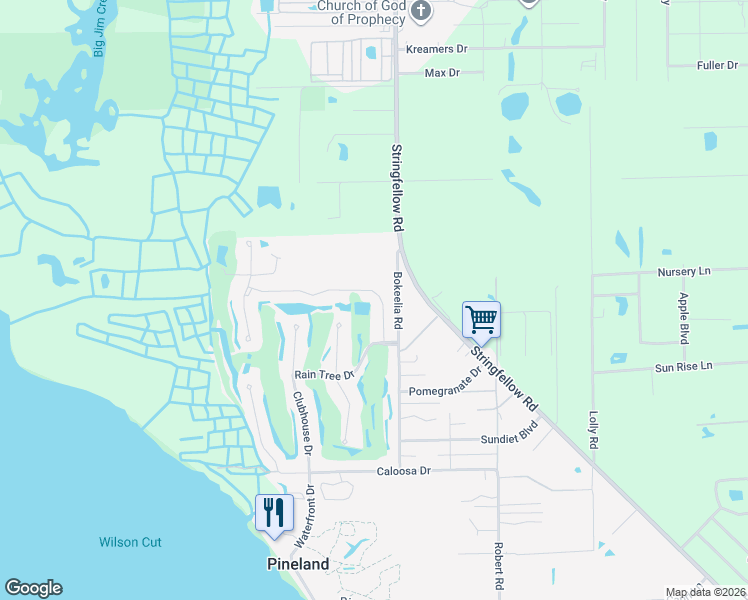 map of restaurants, bars, coffee shops, grocery stores, and more near 7441 Grande Pine Road in Bokeelia