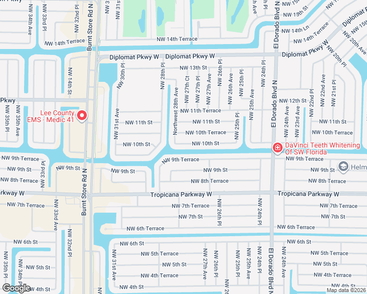map of restaurants, bars, coffee shops, grocery stores, and more near 2742 Northwest 10th Terrace in Cape Coral