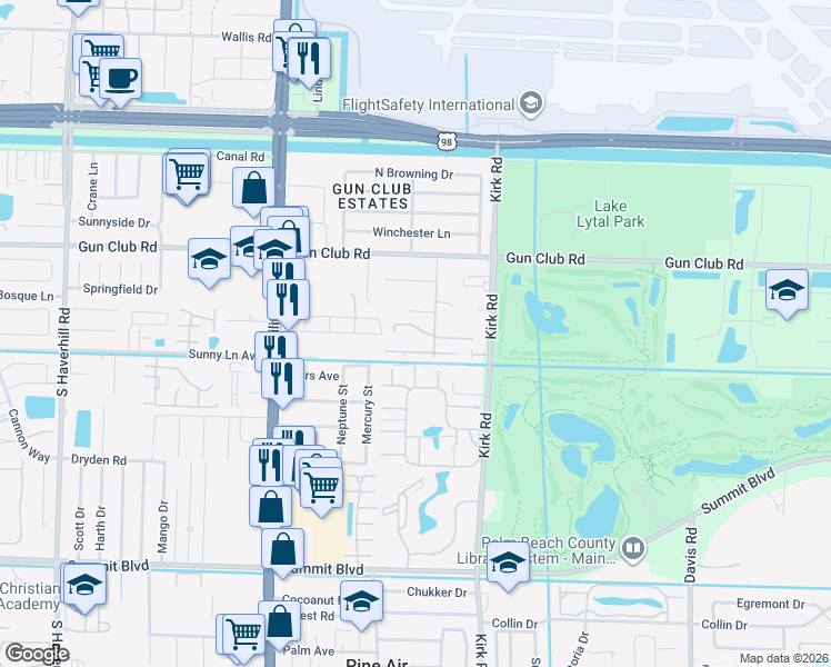 map of restaurants, bars, coffee shops, grocery stores, and more near 4185 Pine Glades Road in West Palm Beach