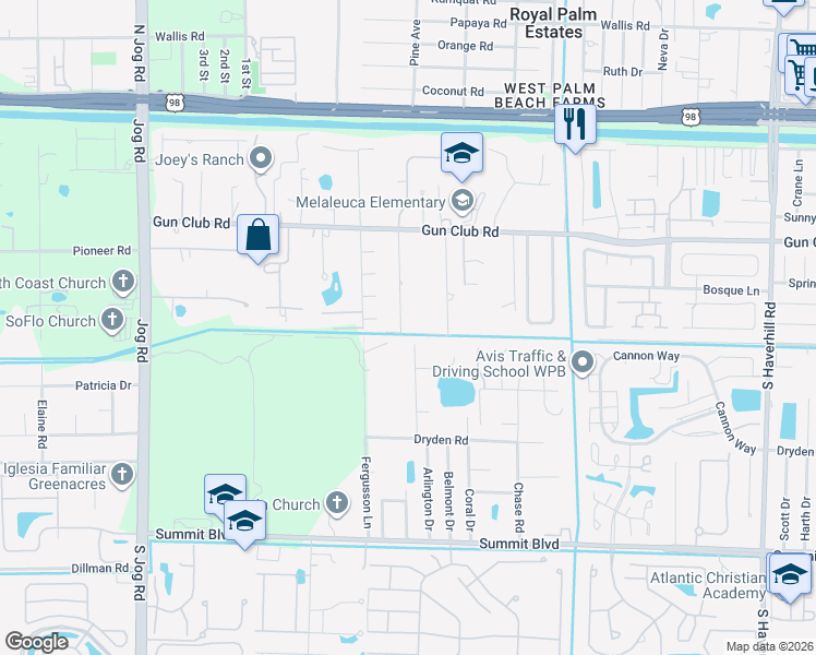map of restaurants, bars, coffee shops, grocery stores, and more near 438 Forest Estate Drive in West Palm Beach