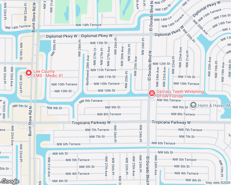 map of restaurants, bars, coffee shops, grocery stores, and more near 2603 Northwest 10th Street in Cape Coral