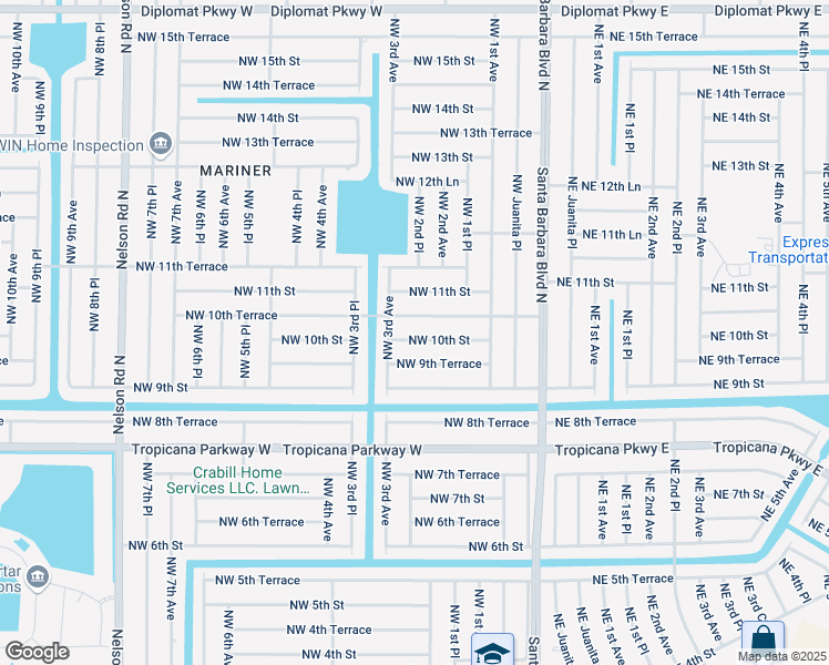 map of restaurants, bars, coffee shops, grocery stores, and more near 220 Northwest 10th Terrace in Cape Coral