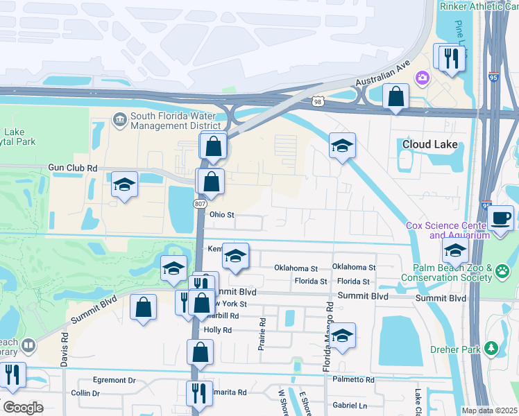 map of restaurants, bars, coffee shops, grocery stores, and more near 2860 Ranch House Road in West Palm Beach