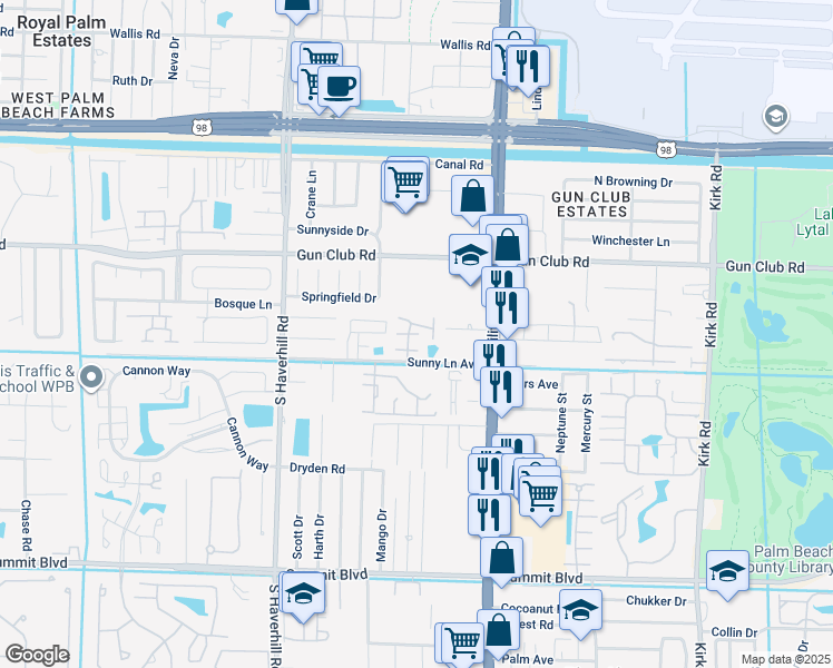 map of restaurants, bars, coffee shops, grocery stores, and more near 231 Perth Road in West Palm Beach