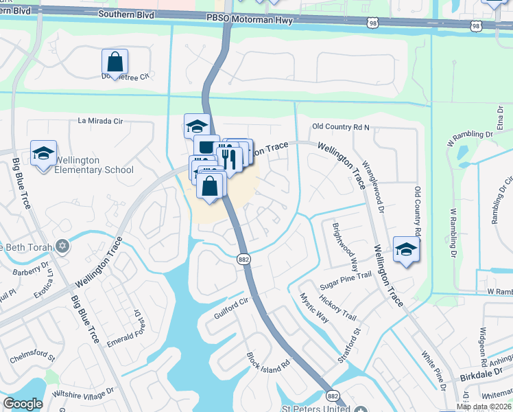 map of restaurants, bars, coffee shops, grocery stores, and more near 428 Goldenwood Way in Wellington