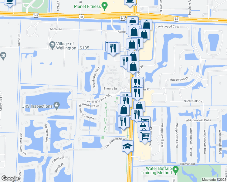 map of restaurants, bars, coffee shops, grocery stores, and more near 1117 Shoma Drive in West Palm Beach