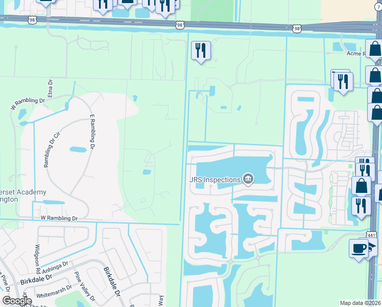 map of restaurants, bars, coffee shops, grocery stores, and more near 223 Berenger Walk in Royal Palm Beach